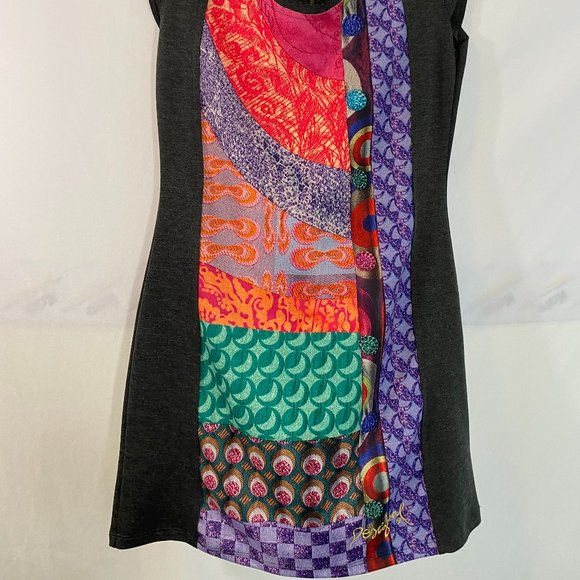 SOLD Desigual Gray & Multicolor Cap Sleeves Pullover Tank Dress NWOT - Picture 2 of 16